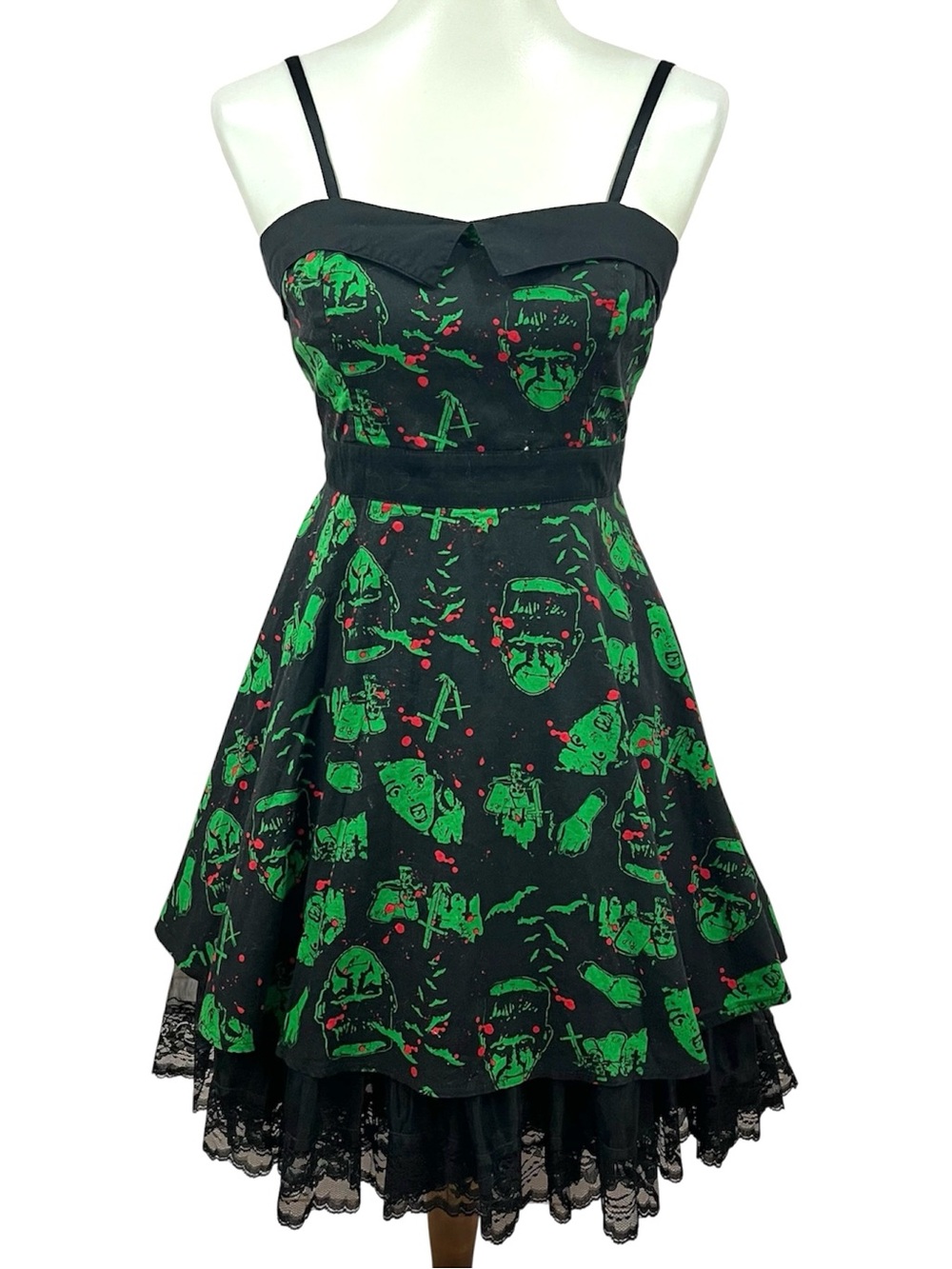 SOLD Hell Bunny Modcloth Frankenstein Goth Cemetary Sleeveless Retro Swing Dress - Picture 3 of 16